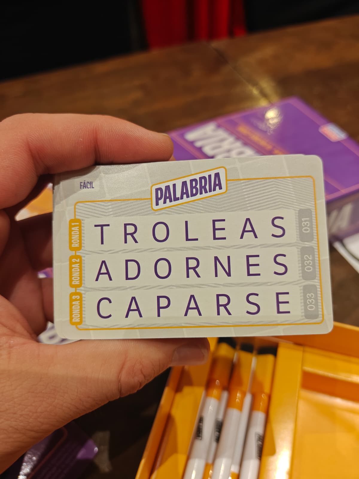 Tarjeta de rondas de Palabria