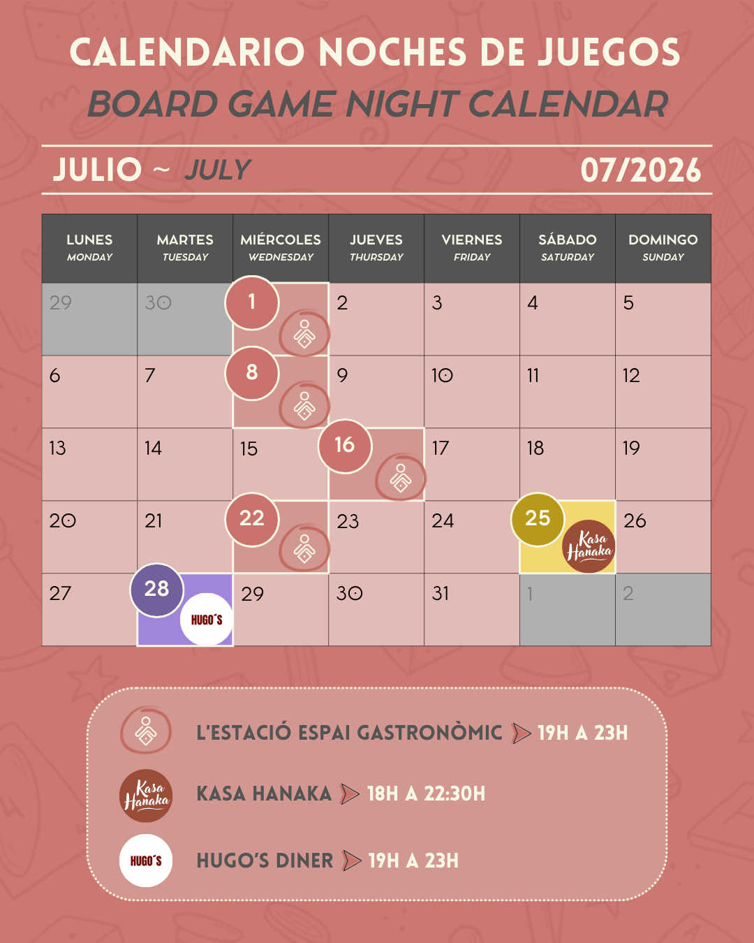 Calendario de actividades de julio 2026